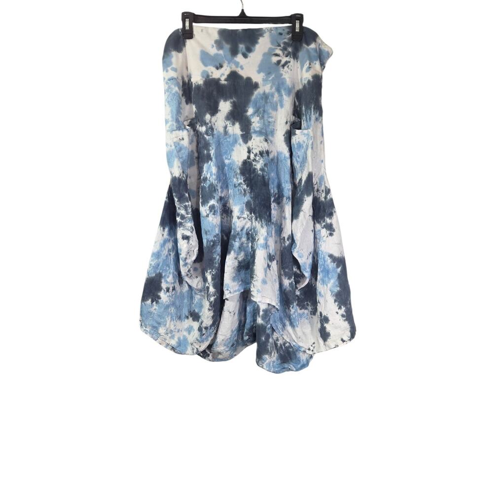 Luna Luz Women's Linen Francesca Blue Tie Dye Skirt Bohemian XL